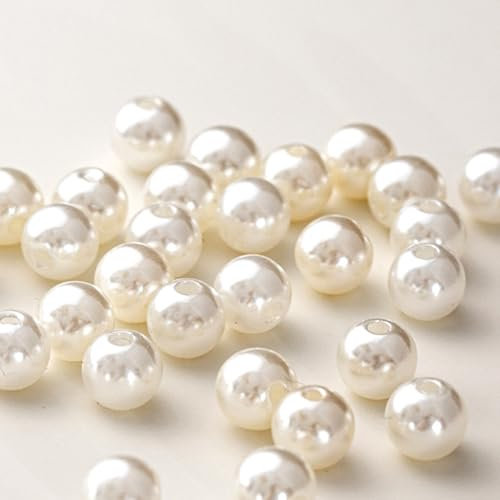 HERZONE ca.400pcs elfenbeinfarbene Perlen zum Basteln,10mm round lose Perlen für Schmuckherstellung, Handwerk, Dekoration (cremeweiß-10mm)