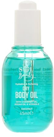 Sol Beauty Dry Body Oil Coconut Scent with Coconut Oil, Argan Oil & Vitamin E, Helps Smooth and Soften Skin, Vegan Friendly Light Moisturiser 45ml