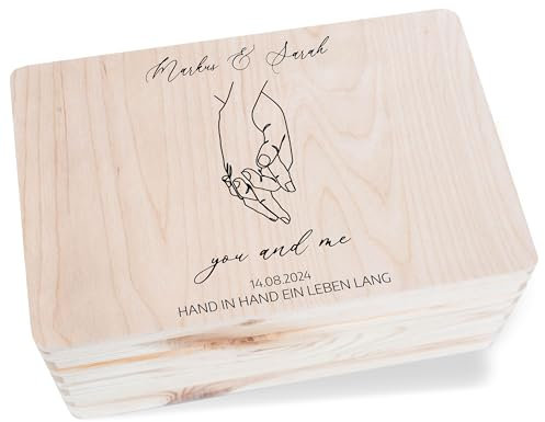 Holzkiste - Pärchen - You and Me Holzbox für Paare Hand in Hand ein Leben lang personalisierte Erinnerungsbox für Jahrestag I Valentinstag I Weihnachten - 30 x 20 x 14 - Holz - kiste paar
