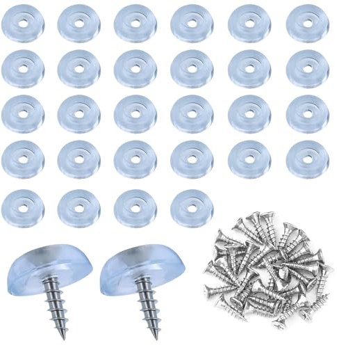 Lot de 32 pieds de planche à découper ronds en caoutchouc - 1,6 x 1,5 cm - Pieds en caoutchouc transparent à visser pour chaises, meubles, électronique, appareils de cuisine