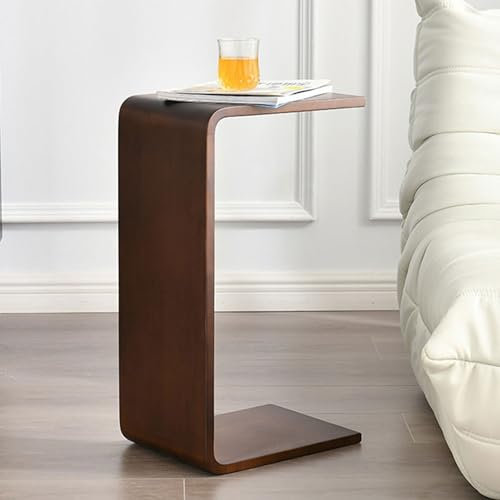 GASLIKE C-förmiger Beistelltisch aus Massivholz, Kompakter & platzsparender Sofatisch für Wohnzimmer, Schlafzimmer & Büro, Kein Zusammenbau erforderlich,Dark Brown