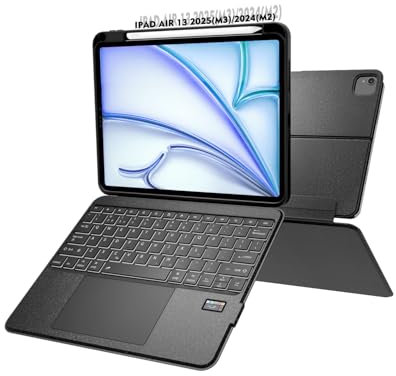 Doohoeek Keyboard Folio w/Status Screen for iPad Air 13 Inch 2025(M3)/2024(M2), iPad Pro 12.9 6th/5th/4th/3rd Gen, Case with Detachable Bluetooth Keyboard, Trackpad, Backlit, Rechargeable
