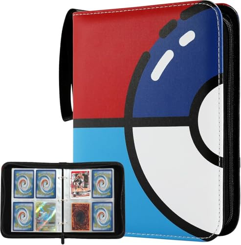 Card Binder 4 Pockets, 400 Pockets Card Holder with 50 Removable Sleeves, Trading Card Collector Zipper Album Holder (Red & Blue)