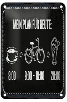 Femer Blechschild Spruch 20x30 cm Mein Plan für Heute Kaffee Fahrrad fahren Bier Deko
