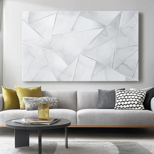 Leinwand Bilder 50L x50B cm Wanddeko Wohnzimmer Aesthetic Room Decor Deko Geometrie, Marmor, Schlichtheit Zimmer Wandbilder Modern Bild auf Leinwand Moderne Kunst Weiß Grau