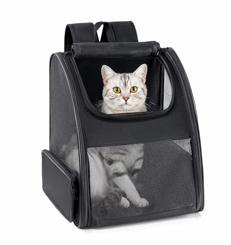 Conlun Cat Backpack Carrier for Small Dogs and Cats Fit Up to 7kg,Small Dog Backpack,Expandable & Foldable with 3-Side Mesh Windows,Pet Carrier for Travel & Hiking Friendly,Black