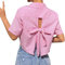 SUPTTING Chemisier crop rayé rose blanc manches courtes col boutonné dos nœud court chemise été légère respirante élégante décontractée haut vacances plage chic tendance, Style-g01 Rose, M