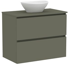 Baikal Mueble de Baño Klay. Mueble MONTADO. 2 Cajones Suspendido con Lavabo sobre Encimera. Armario de Baño. Lavabo Ceramico. 80cm Verde Musgo.
