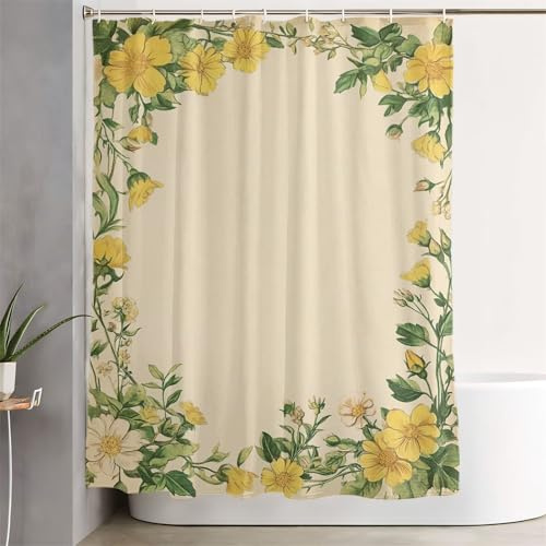 Rideau Douche Jaune Rideau de Douche Anti Moisissure Jardin 90x200 cm avec Ourlet Lesté et 12 Crochets, Lavable - Imperméable - Séchage Rapide Shower Curtain pour Salle de Bain et Baignoire 2Y-405