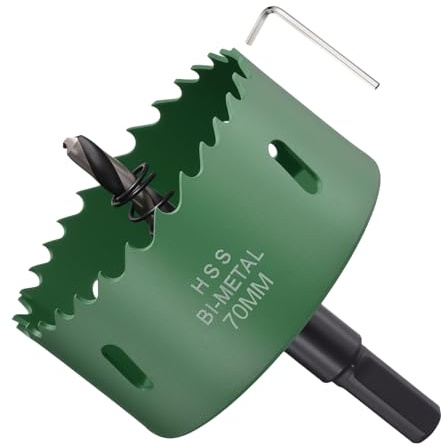 METALLIXITY Kit de Scie Cloche Bi-Métal 70mm (2-3/4) Green | Fraiseuse à Trou en Acier Rapide M42 avec Mèche Centrale, Clé hexagonale et Ressort, pour Metal Sheet Plastic Plate