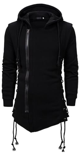JMSUN Uomini Assassin Robe Felpe con cappuccio Gotico Asimmetrico Cerniera Laterale Lace Up Pile Giacca con Cappuccio