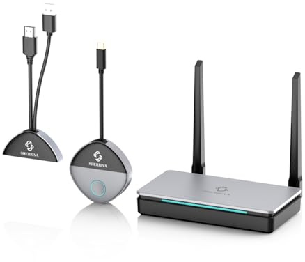 SHERRIVA Wireless HDMI Transmitter und Empfänger, USB-C und HDMI Adapter, 1080P@60Hz, 101.5m Reichweite, 2.4G/5G, bis zu 32 Sender, Plug and Play, für Laptop, PC, Telefon, Kamera, TV