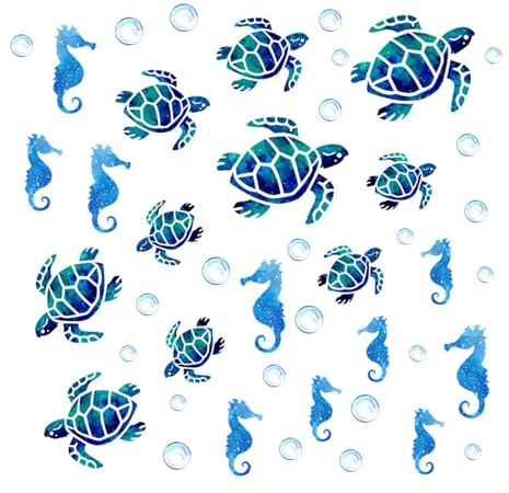 Turtle Stickers - 88PCS Turtle Sticker and Seahorse Set, Ocean Wall Stickers, Bathroom Tile Sticker, PVC Marine Themed Decals for Bedroom Bathroom Baby Nursery Wall Decor, Waterproof Wall Art Decor