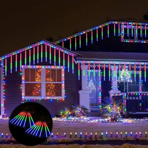 LYPPUL Meteorschauer Lichterkette Außen, 20 Röhren 30cm Meteorschauer Regen Lichter, Wasserdichte Fallende Regen Lichter,Weihnachtsbeleuchtung Außen, Dekoration Garten Weihnachten Party (Farbe)