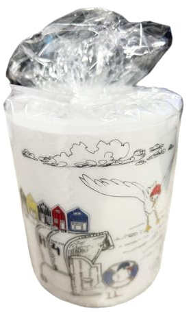 Beckerhues Maritime Kerze mit Möwen-Motiv, Weiß, Paraffin-Wachs, 10 x 7,5 cm, Nordischer Stil, Strandhäuschen-Design, Dekorative Tischkerze für Küstenambiente