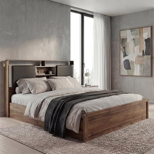 Mendler King Size Bett HWC-P43, Doppelbett Bettgestell mit Lattenrost, MDF 180x200cm - Wotan-Eiche-Optik, weiß