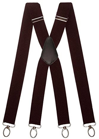 Olata Hosenträger Herren breit – Mehrzweck Hosenträger X-Form mit überkreuzten Riemen und Karabinerhaken – 4 cm. Dunkelbraun (Silber Clips)