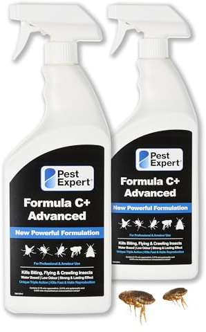 Pest Expert Flea Killer Spray For The Home & Carpets 2 x 1Ltr - Formula 'C+' Advanced Flea Spray Fast-Acting & Long-Lasting Control for Cat Dog Fleas Treatment - Professional Strength For Amateur Use