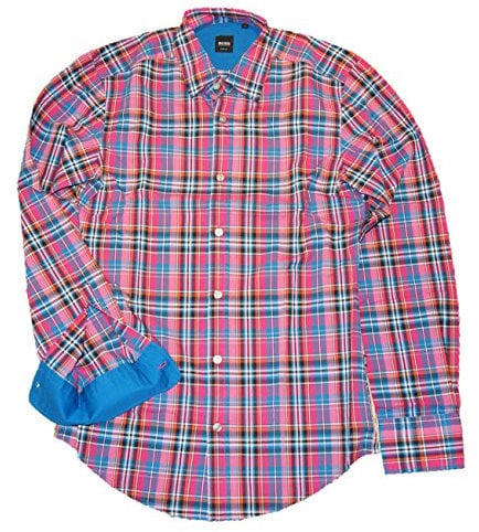 Hugo Boss Ronny Chemise à carreaux en coton Rose à carreaux 444 (S)