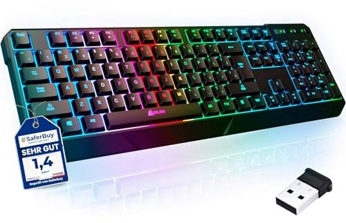 KLIM Chroma Wireless Gaming Keyboard RGB New 2023 - Long-Lasting Rechargeable Battery - Quick and Quiet Typing - Water Resistant Backlit Wireless Keyboard for PC PS5 PS4 Xbox One Mac