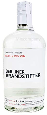 Brandstifter Berlin Dry Gin 0,7l (43,3% Vol) Bar Longdrink Cocktail Sammlung Gin Tonic- [Enthält Sulfite]