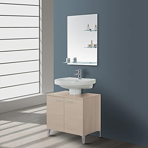 Mobile sottolavabo per bagno universale, 70x45x60 cm, moderno copricolonna con 2 Ante e Piedini cromati (Larice)