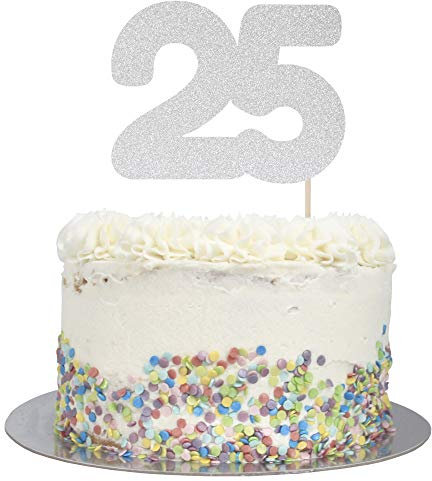 Large Number 25 Glitter Cake Topper (Silver Glitter)