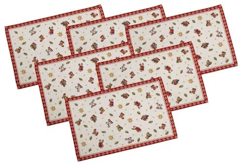 Villeroy & Boch Toy's Delight Platzset 6er Set, Tischset mit Weihnachtsmotiven, Weihnachtsuntersetzer, Weiß-Bunt, 32x48cm