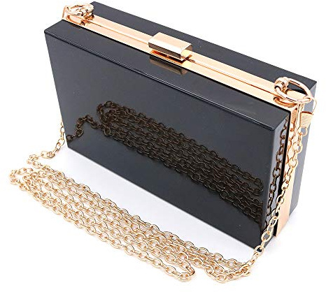 POFET Klare Umhängetasche Box Clutch Geldbörse für Frauen, transparente stadiongeprüfte Handtasche für Sportveranstaltungen Braut, Junggesellenabschied, Abschlussball & Konzert - Schwarz