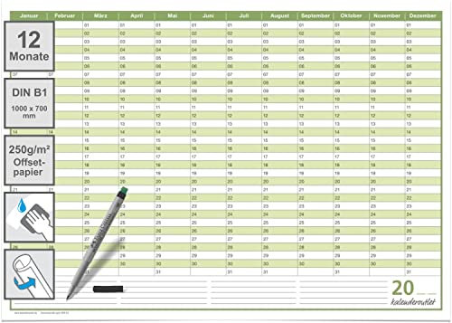 Kalenderoutlet ® DIN B1 Abwischbarer Dauerkalender Geburtstagskalender immerwährender Kalender Jahresplaner 100x70cm inkl. 1 Marker - GEROLLT – jahresunabhängig immer verwendbar - deutsch