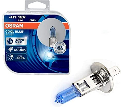 2x Osra.m H1 80W 12V Cool Blue Boost Hyper Blue 5000K 62150CBB-HCB Super Weiß Xenon Look Ersatz Halogen Birne für Scheinwerfer, Fernlicht, Abblendlicht, Nebelleuchte vorne - Off-Road