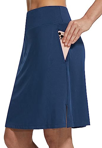 baleaf Damen Tennisrock Knielang Sportrock hoher Taille Golfrock Outdoorrock mit Tasche Blau S