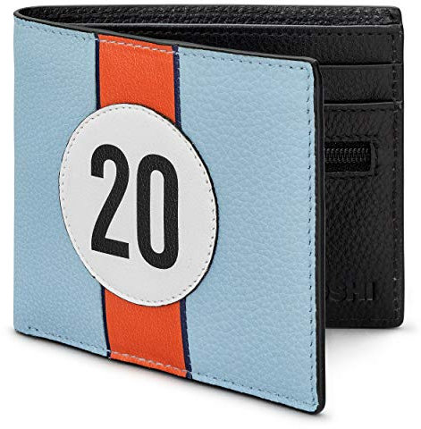 Race Car Livery #20 Herren Leder b枚rse von Yoshi Echtes Blau & Schwarz Leder b枚rse RFID Blocking Wallet Slim Wallet f眉r M盲nner