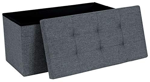 Dripex Folding Fine Linen Storage Ottoman Box Footstool, Foldable Seat Bench Footrest - Dark Gray, 80L Capacity, Chest with Removable Lid for Living Room, Bedroom 76 * 38 * 38 cm