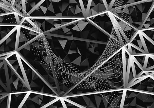 Fototapete 3D Effekt Vliestapete Tapeten Retro Schwarz-Weißes Geometrisches Kunstmuster Fototapete Wandtapete Wallpaper Wandbilder 350x245cm