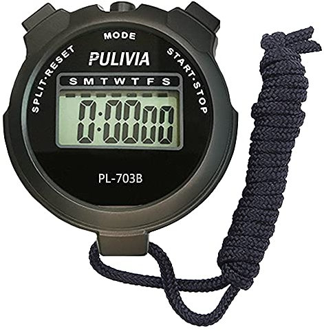 PULIVIA Cronometro Sportivo con Orologio, Calendario, 12/24 Ore con Allarme, Ampio Display, Adatto per Allenamento Sportivo, Attrezzatura per Allenatori, Nera