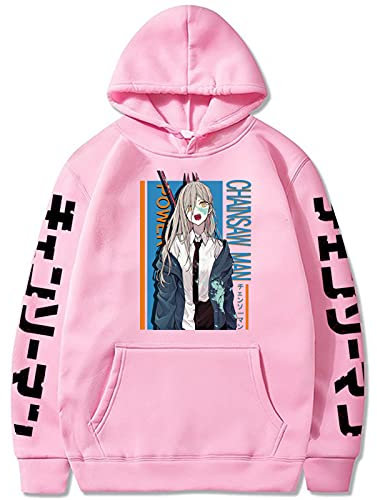 Chainsaw Man Hoodie Sweatshirts Power Jacket Hooded Pullover Sweatshirt for Sportswear Halloween Cosplay Costume Pink