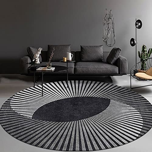 CMX-BOX Schwarz Modern Area Teppiche Runder Teppich für Wohnzimmer Couchtisch Esszimmer rutschfeste Esstisch Matten - 80cm 100 cm 120 cm 140 cm 160 cm 180 cm 200 cm (Size : Durchmesser 120cm)
