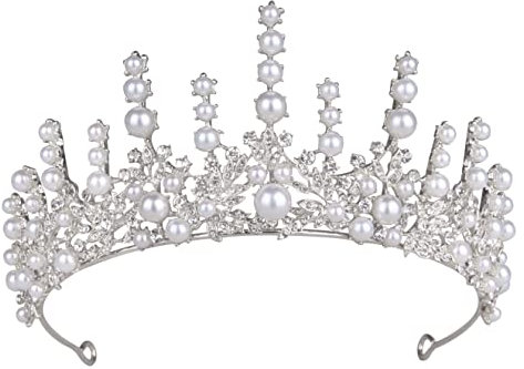 Vofler Pearl Tiara, Silver Bride Crowns for Women - Vintage Crystal Rhinestone Hair Jewelry Headpieces for Queen Ladies Girls Bridal Bridesmaid Princess Wedding Birthday Pageant Prom Homecoming Party