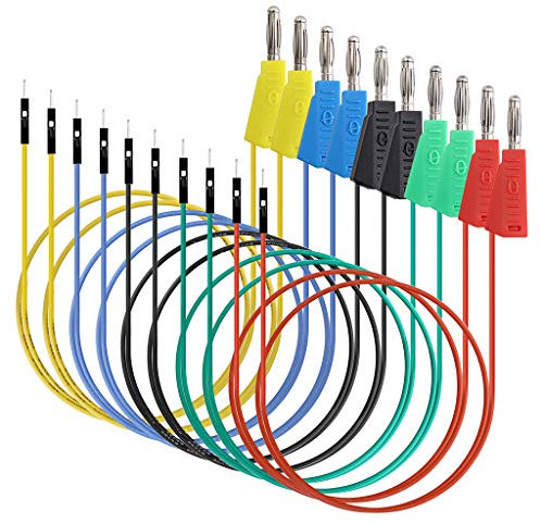 IGNPION 10pcs 5 couleurs câble de test en silicone souple fiche banane au fil de raccordement(mâle) 26AWG,longueur 30CM