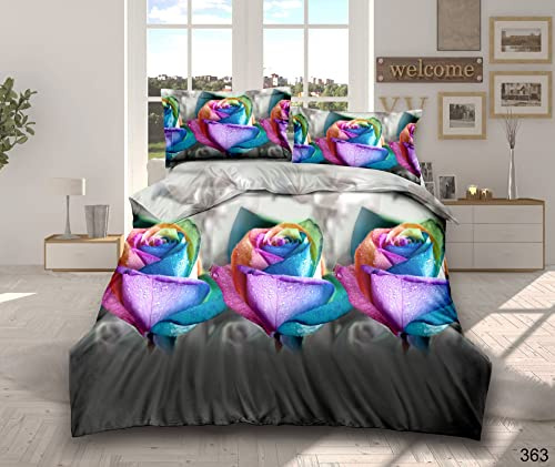 PRIME LINENS 3D Duvet Cover Set 4 Piece Microfiber Printed Design Quilt Cover Bedding Set with Pillow Cases and Extra Fitted Sheet Machine Washable (King 4 Piece, 3D Printed 363)