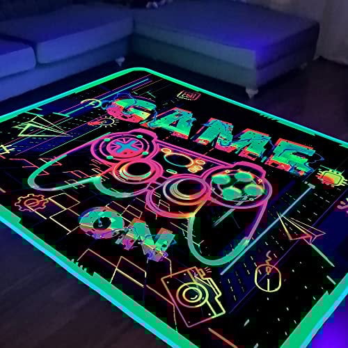 KMkicme Gaming Area Rug Blacklight for Bedroom Game Printed Carpet UV Reactive Glow in The Dark Black Light Rug Playroom Large Non-Slip Area Rug Kids Boys Girls Game Room Casual Mat 60x39 Inch