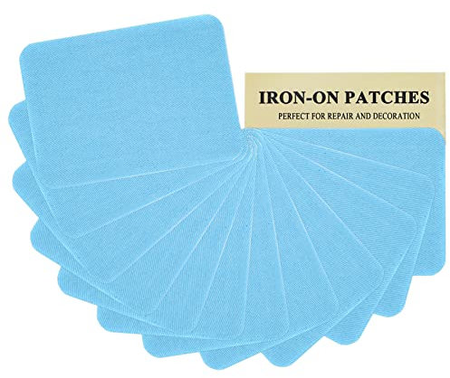 12 Pieces Premium Quality Fabric Iron-on Patches, Strong Glue, 100% Cotton Sky Blue Repair Decorating Kit, Size 3 x 4-1/4 (7.5 cm x 10.5 cm)