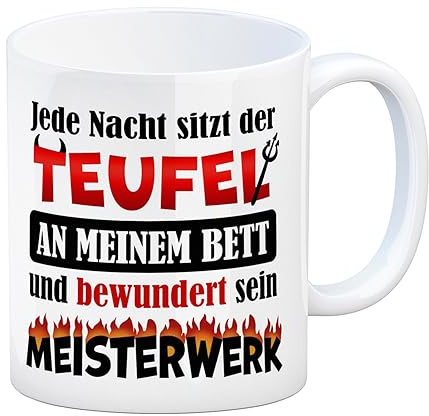speecheese Jede Nacht sitzt der Teufel an meinem Bett… Kaffeebecher als originelle Geschenkidee für Freunde und Familienmitglieder, die kleine Teufel sein können