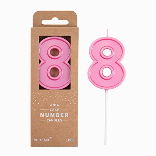 PHD CAKE 7,9 cm Luxe Pink 8 Zahlen Geburtstagskerzen, rosa Zahlenkerzen, Kuchenzahlenkerzen, Party Feier