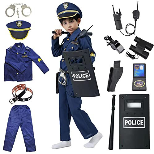 ZUCOS Set di costumi da poliziotto deluxe per bambini, Halloween, carnaval, compleanno, Natale, costume da 7-9 anni