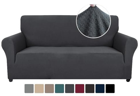 Ystyle Stretch Sofa überzug 2 Sitzer, Elastisch Sofabezug Mit Armlehnen, Jacquard Couch überzug rutschfest, Waschbar Sofa Cover Protector Für Hunde Haustiere, Grau