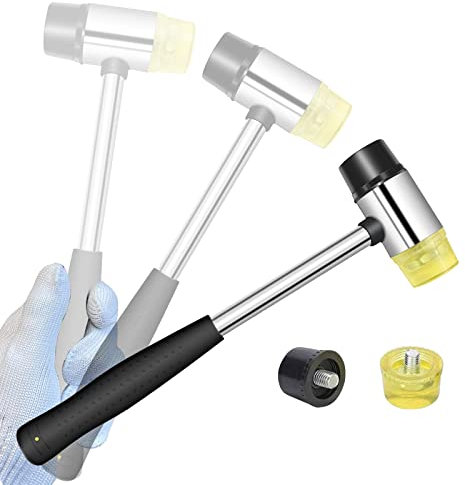 Camping Hammer,Doppelkopf Gummihammer Mit 2 Stück Ersatz Austauschbar,Doppelkopfhammer Mit Rutschfestem,Geeignet Für Gummihammer Camping Und Heimwerkerhandwerk, Lederhandwerk
