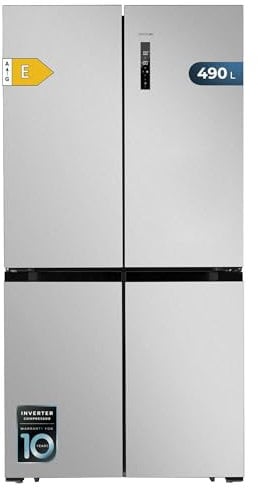 Cecotec Frigorífico Americano 4 Puertas Inox de 490 L CoolMarket 4D 490 Inox E. 183 cm de Alto, 91 cm de Ancho, Bajo Consumo, Motor Inverter Plus, Fast Cooling y Fast Freezing, Total NoFrost2