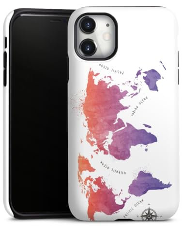DeinDesign Panzer Handyhülle kompatibel mit Apple iPhone 11 robuste Outdoor Hülle Schutzhülle glänzend Weltkarte Kompass Farbverlauf